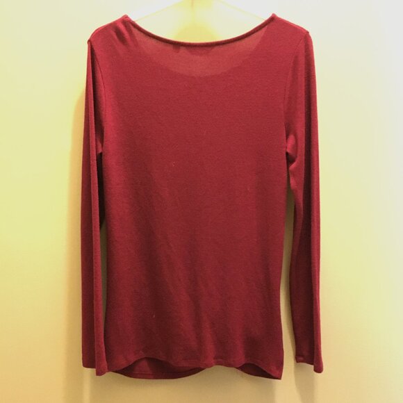 Merlot Red Twist Hem Pullover Knit Sweater Top - Picture 4 of 15